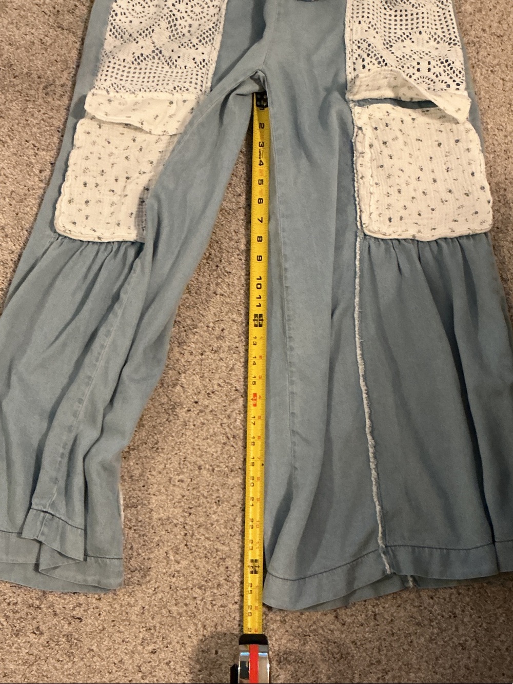 Oddi Wide-Leg Tencel Flowy Pants with Lace Pockets ~ Cream & Blue - Picture 8 of 10